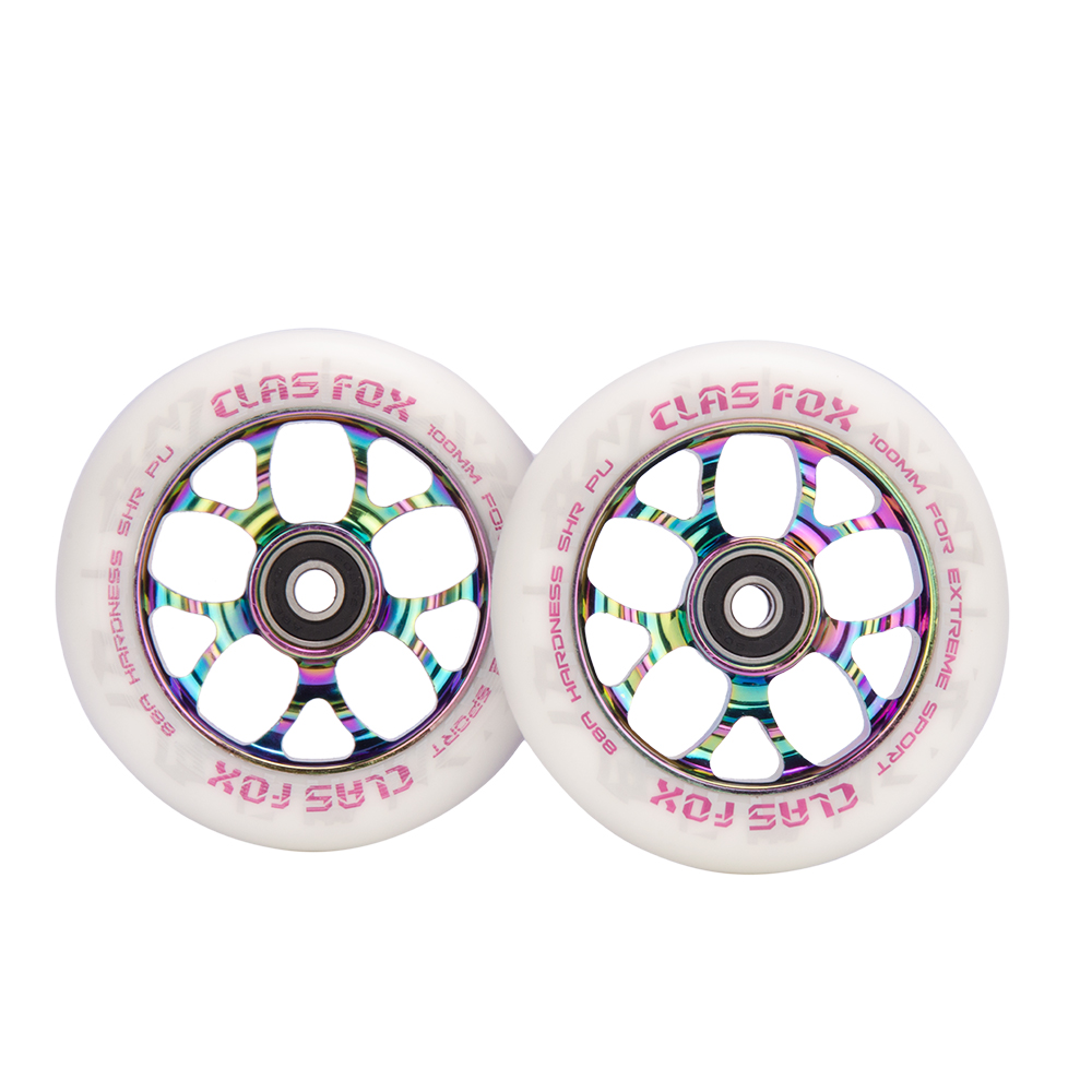 One Pair 100mm Pro Stunt Scooter Wheels with ABEC-9 Bearings CNC Metal
