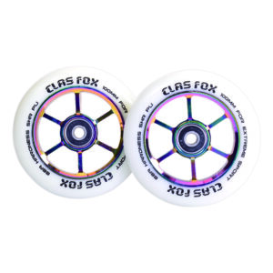 CLAS FOX 100mm One Pair Pro Stunt Scooter Wheels with ABEC-9 Bearings CNC Metal Core Graviti (2pcs) (White PU Rainbow Core)