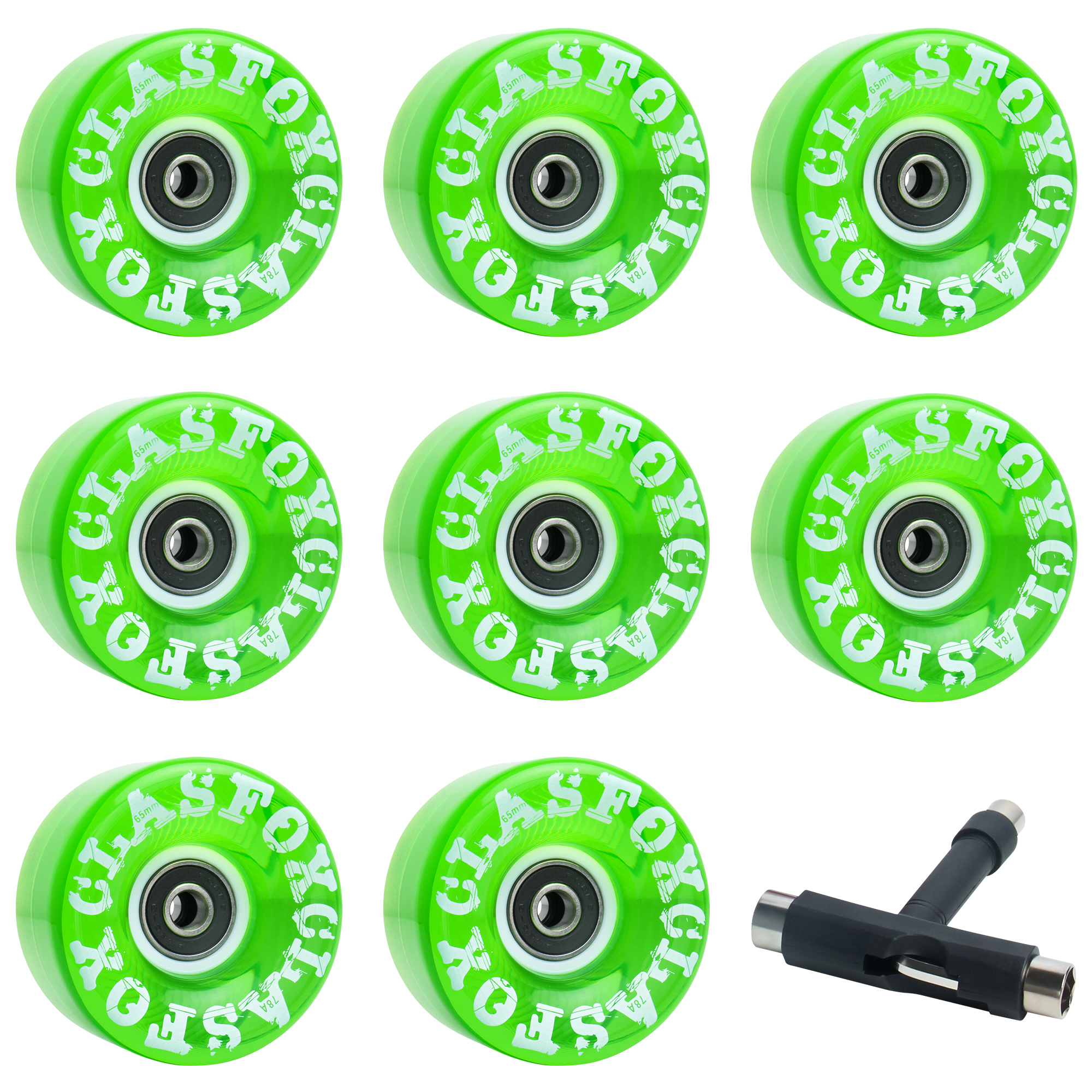 CLAS FOX 78A Indoor or Outdoor 65x35mm Quad Roller Skate Wheels with ABEC-9 Bearings 8 Pcs (Emerald Green) - Image 5