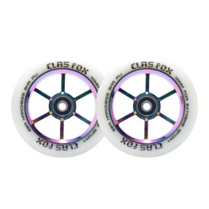 CLAS FOX 110mm One Pair Pro Stunt Scooter Wheels with ABEC-9 Bearings CNC Metal Core (2pcs)  (White PU Rainbow Core)