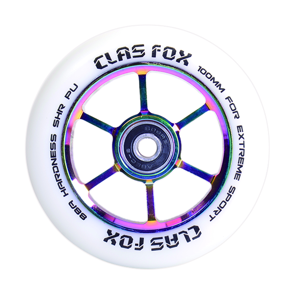CLAS FOX 100mm One Pair Pro Stunt Scooter Wheels with ABEC-9 Bearings CNC Metal Core Graviti (2pcs) (White PU Rainbow Core) - Image 3