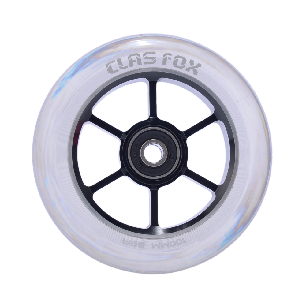 CLAS FOX 100mm One Pair Pro Stunt Scooter Wheels with ABEC-9 Bearings CNC Metal Core Graviti (2pcs) (Clear PU Black Core) - Image 2