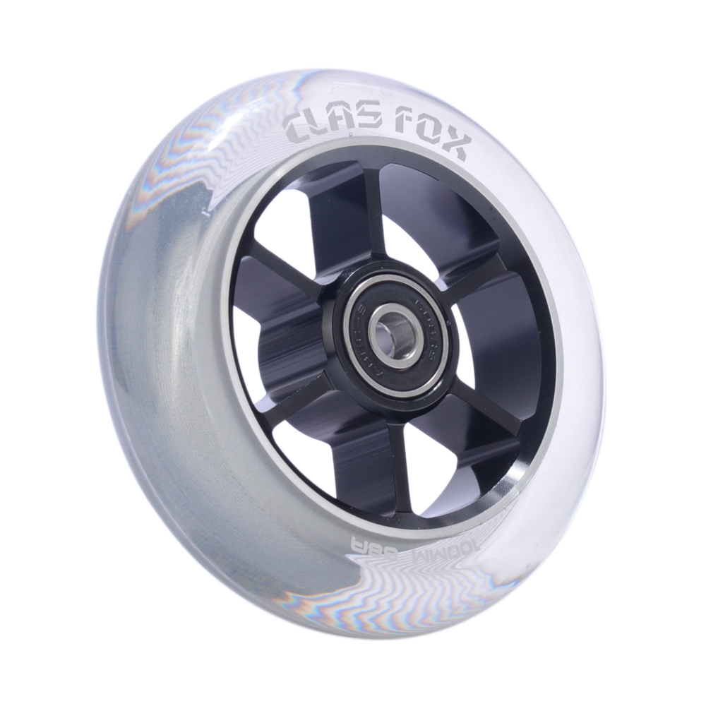 CLAS FOX 100mm One Pair Pro Stunt Scooter Wheels with ABEC-9 Bearings CNC Metal Core Graviti (2pcs) (Clear PU Black Core) - Image 3