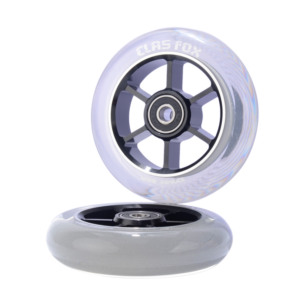 CLAS FOX 100mm One Pair Pro Stunt Scooter Wheels with ABEC-9 Bearings CNC Metal Core Graviti (2pcs) (Clear PU Black Core) - Image 4