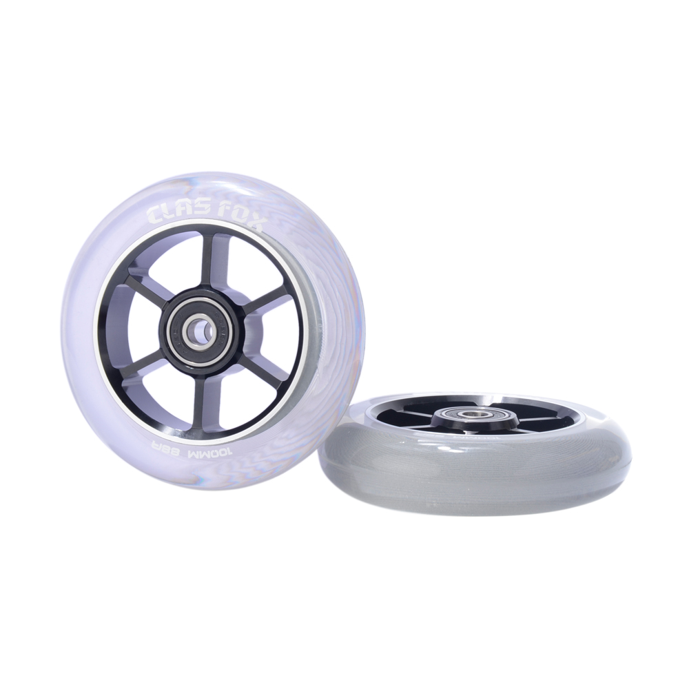 CLAS FOX 100mm One Pair Pro Stunt Scooter Wheels with ABEC-9 Bearings CNC Metal Core Graviti (2pcs) (Clear PU Black Core) - Image 5