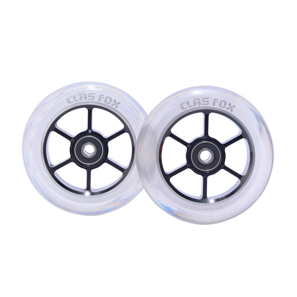 CLAS FOX 100mm One Pair Pro Stunt Scooter Wheels with ABEC-9 Bearings CNC Metal Core Graviti (2pcs) (Clear PU Black Core)