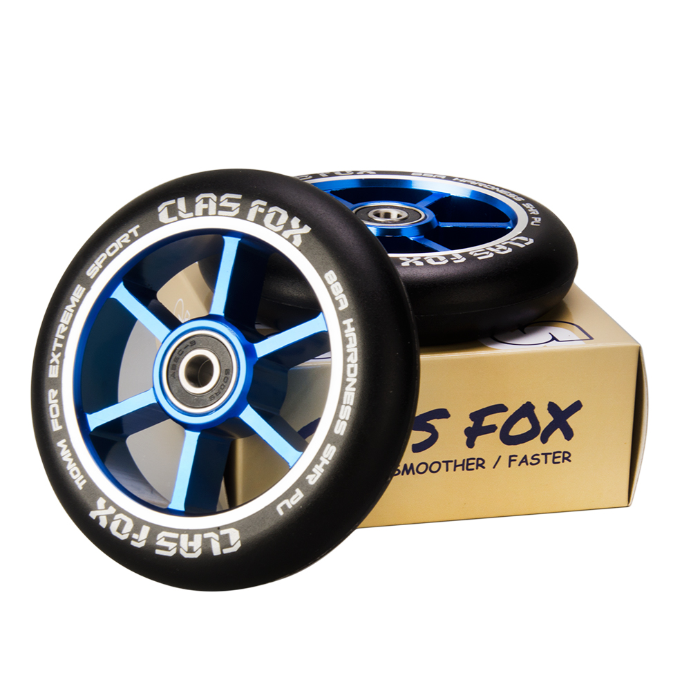 CLAS FOX 110mm One Pair Pro Stunt Scooter Wheels with ABEC-9 Bearings CNC Metal Core (2pcs) (Black PU Blue Core) - Image 2