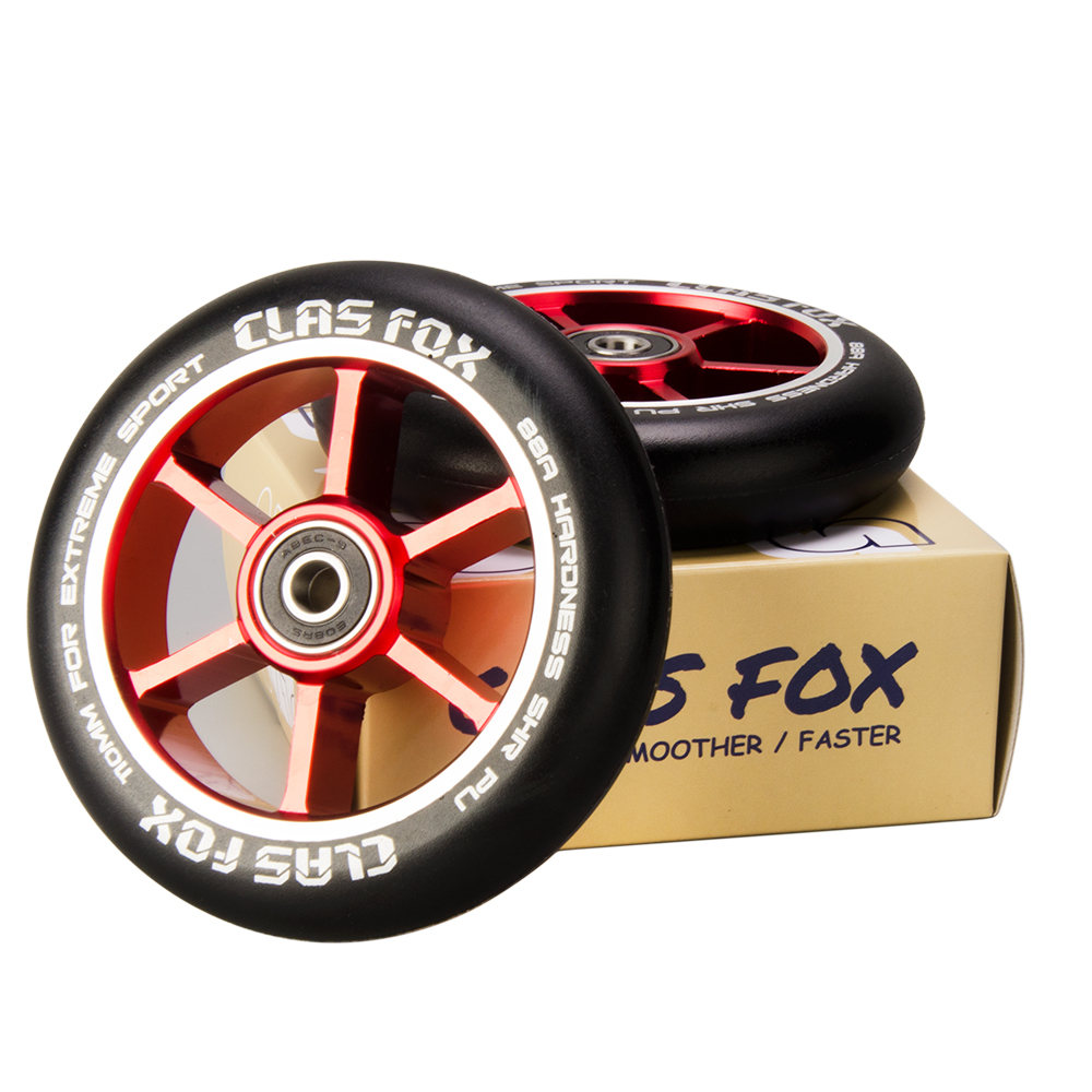 CLAS FOX 110mm One Pair Pro Stunt Scooter Wheels with ABEC-9 Bearings CNC Metal Core (2pcs) (Black PU Red Core) - Image 2