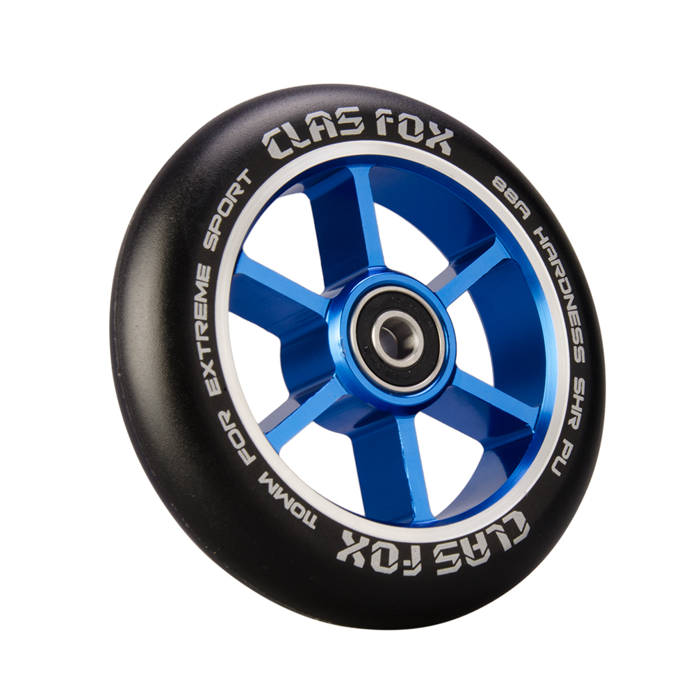 CLAS FOX 110mm One Pair Pro Stunt Scooter Wheels with ABEC-9 Bearings CNC Metal Core (2pcs) (Black PU Blue Core) - Image 4