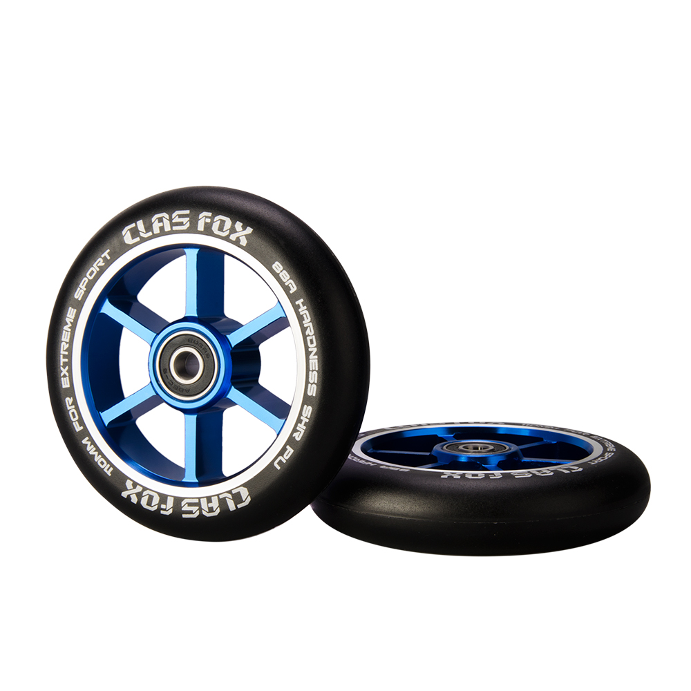 CLAS FOX 110mm One Pair Pro Stunt Scooter Wheels with ABEC-9 Bearings CNC Metal Core (2pcs) (Black PU Blue Core) - Image 5