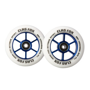 CLAS FOX 100mm One Pair Pro Stunt Scooter Wheels with ABEC-9 Bearings CNC Metal Core Graviti (2pcs) (White PU Blue Core)