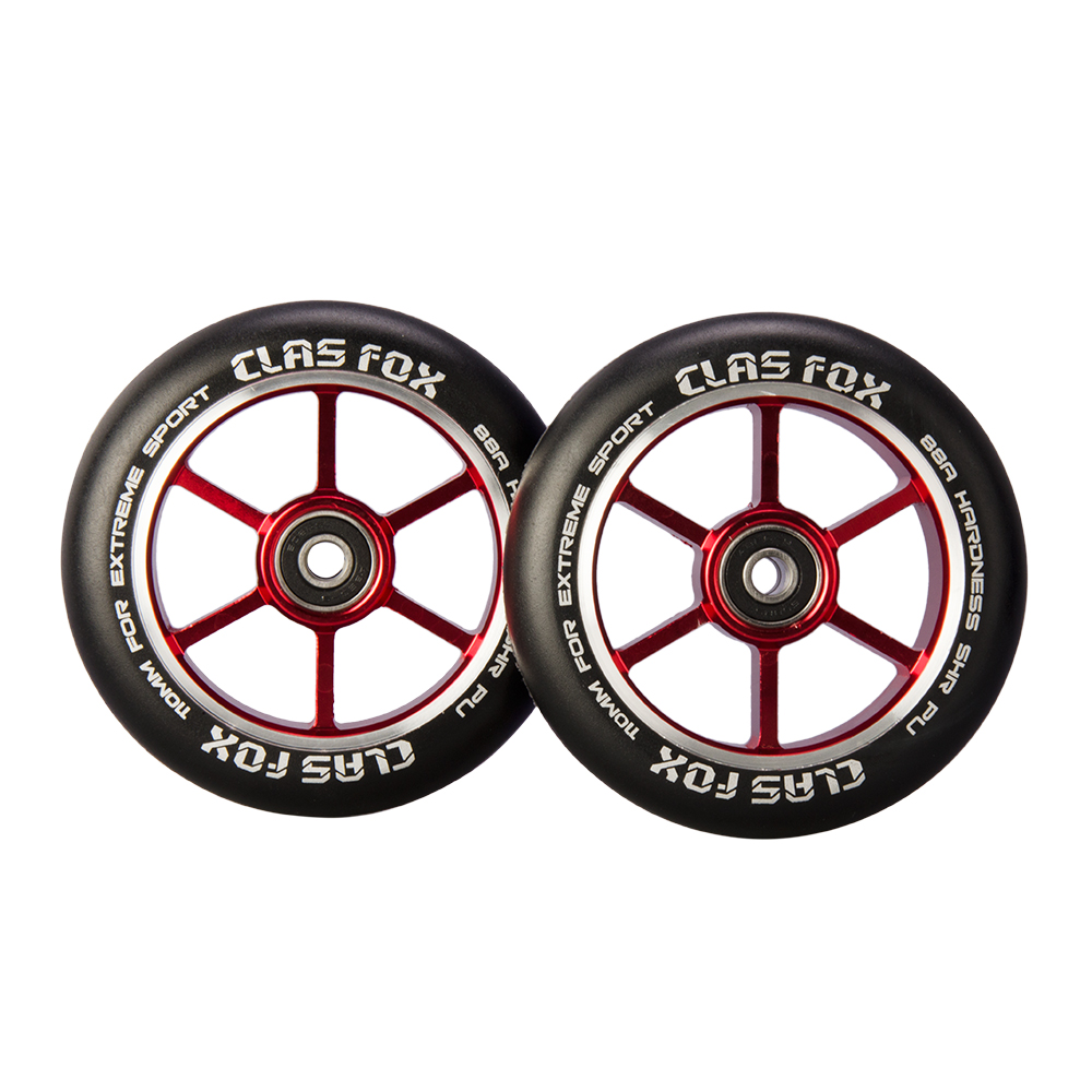 CLAS FOX 110mm One Pair Pro Stunt Scooter Wheels with ABEC-9 Bearings CNC Metal Core (2pcs) (Black PU Red Core)