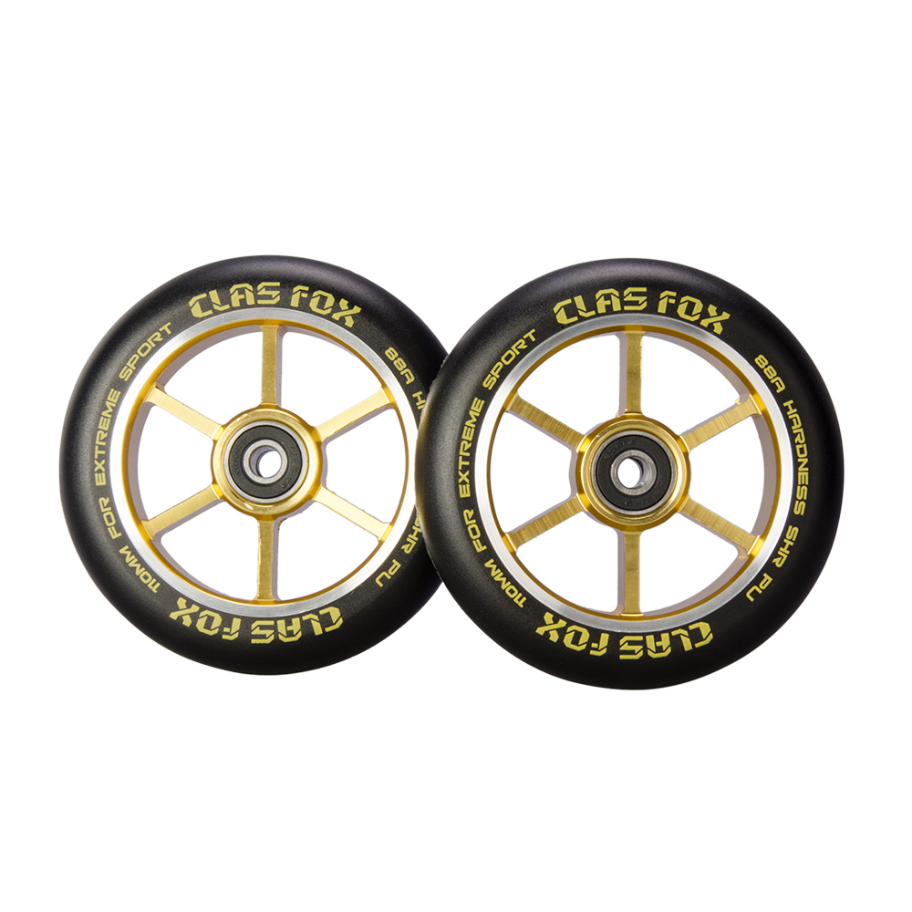CLAS FOX 110mm One Pair Pro Stunt Scooter Wheels with ABEC-9 Bearings CNC Metal Core (2pcs) (Black PU Gold Core)