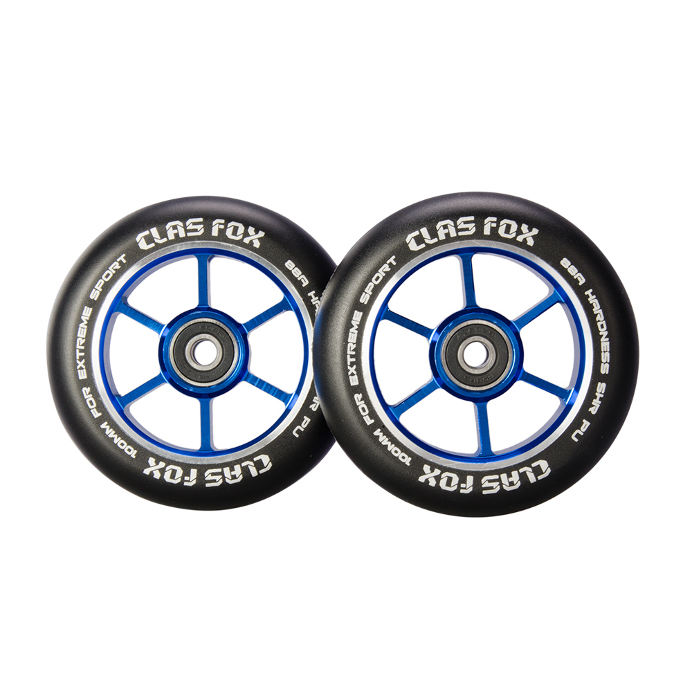 CLAS FOX 100mm One Pair Pro Stunt Scooter Wheels with ABEC-9 Bearings CNC Metal Core Graviti (2pcs) (Black PU Blue Core)