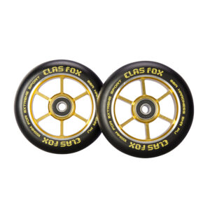 CLAS FOX 100mm One Pair Pro Stunt Scooter Wheels with ABEC-9 Bearings CNC Metal Core Graviti (2pcs) (Black PU Gold Core)