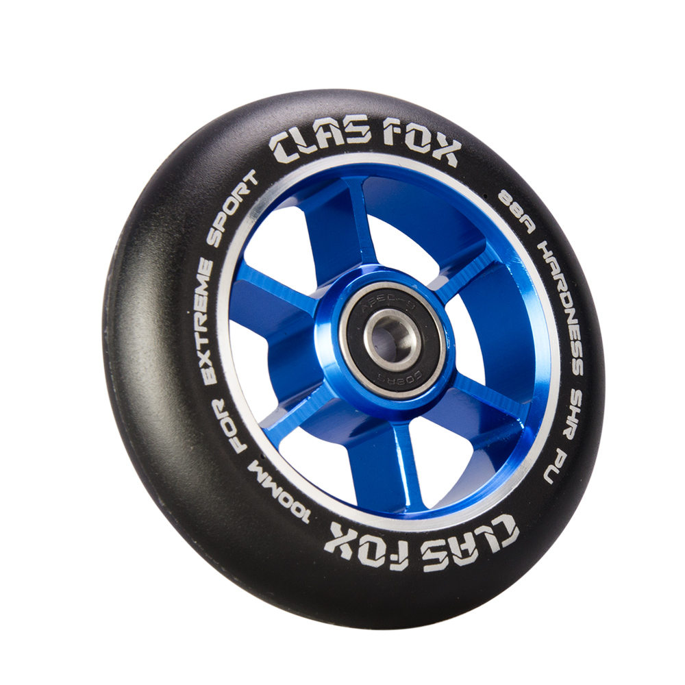 CLAS FOX 100mm One Pair Pro Stunt Scooter Wheels with ABEC-9 Bearings CNC Metal Core Graviti (2pcs) (Black PU Blue Core) - Image 3
