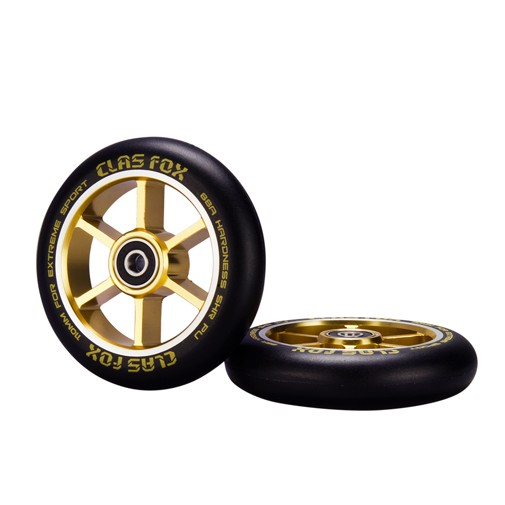 CLAS FOX 110mm One Pair Pro Stunt Scooter Wheels with ABEC-9 Bearings CNC Metal Core (2pcs) (Black PU Gold Core) - Image 5