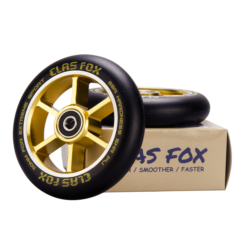 CLAS FOX 110mm One Pair Pro Stunt Scooter Wheels with ABEC-9 Bearings CNC Metal Core (2pcs) (Black PU Gold Core) - Image 6