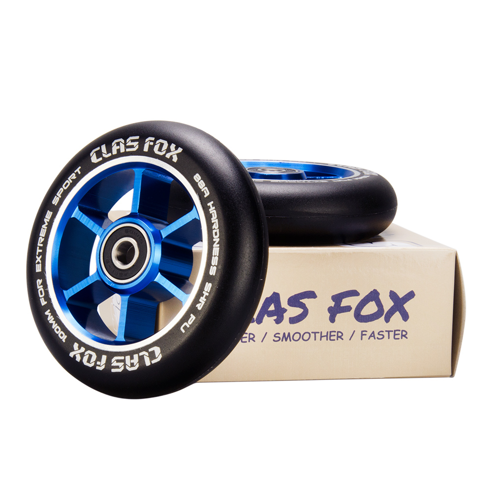 CLAS FOX 100mm One Pair Pro Stunt Scooter Wheels with ABEC-9 Bearings CNC Metal Core Graviti (2pcs) (Black PU Blue Core) - Image 6