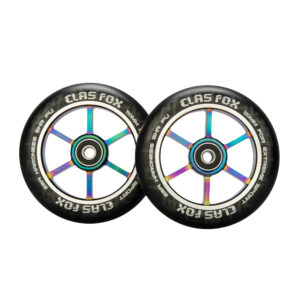 CLAS FOX 110mm One Pair Pro Stunt Scooter Wheels with ABEC-9 Bearings CNC Metal Core (2pcs)  (Black PU Rainbow Core)