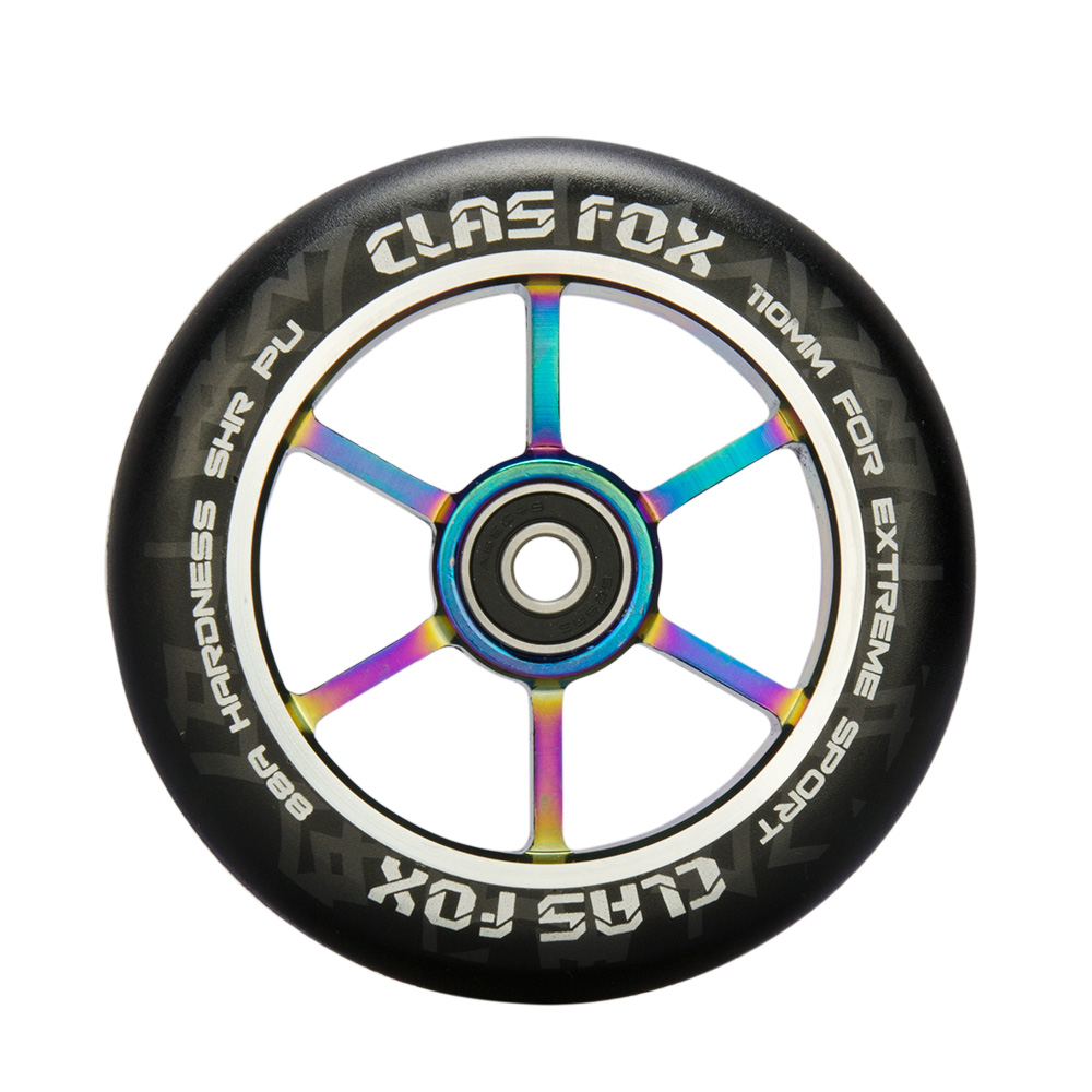 CLAS FOX 110mm One Pair Pro Stunt Scooter Wheels with ABEC-9 Bearings CNC Metal Core (2pcs) (Black PU Rainbow Core) - Image 2