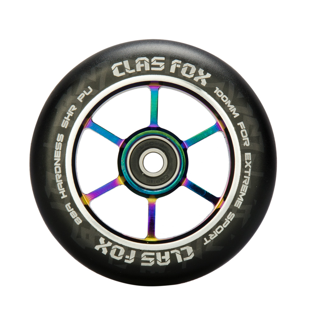 CLAS FOX 100mm One Pair Pro Stunt Scooter Wheels with ABEC-9 Bearings CNC Metal Core Graviti (2pcs) (Black PU Rainbow Core) - Image 2