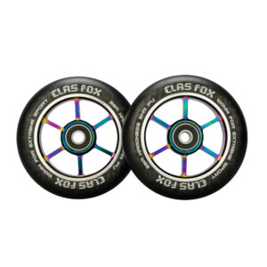 CLAS FOX 100mm One Pair Pro Stunt Scooter Wheels with ABEC-9 Bearings CNC Metal Core Graviti (2pcs) (Black PU Rainbow Core)