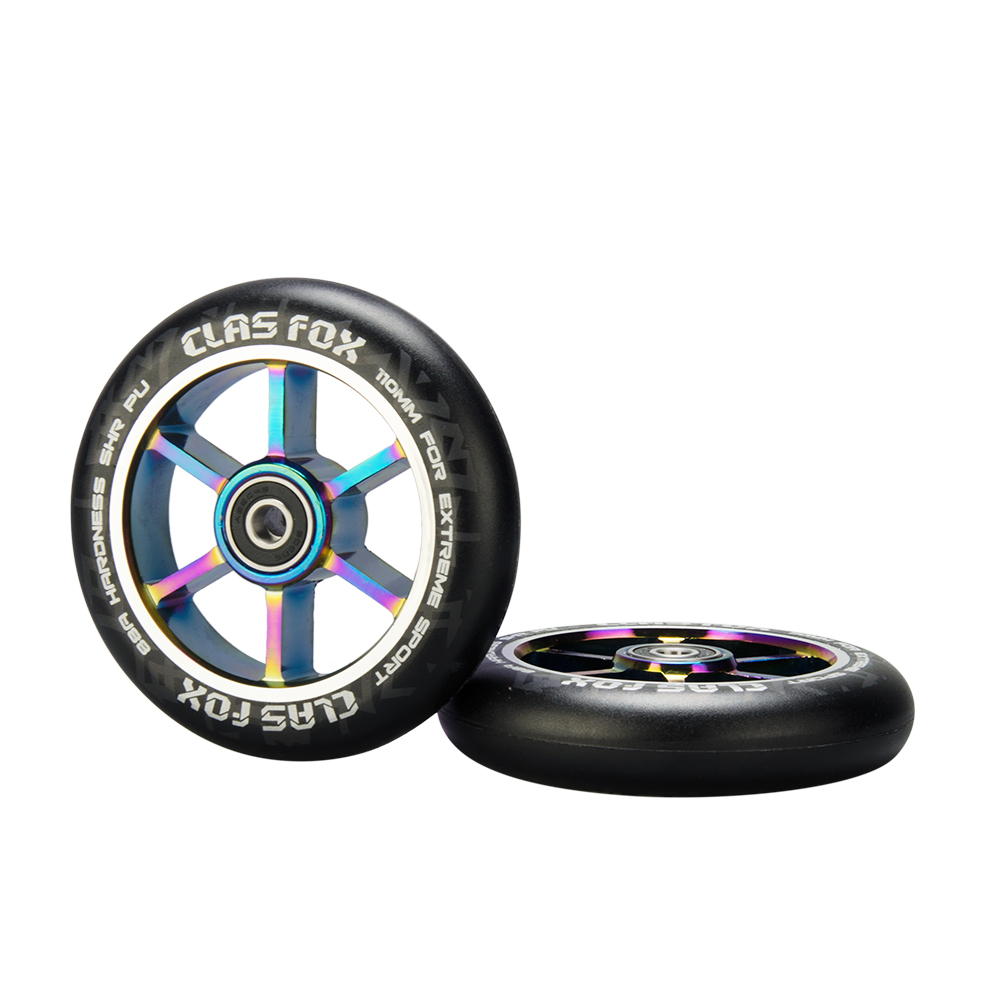 CLAS FOX 110mm One Pair Pro Stunt Scooter Wheels with ABEC-9 Bearings CNC Metal Core (2pcs) (Black PU Rainbow Core) - Image 4