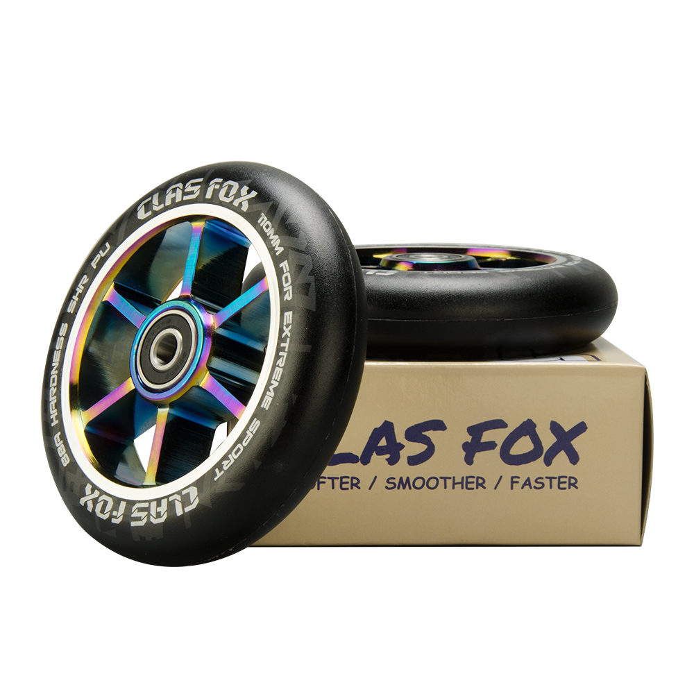 CLAS FOX 110mm One Pair Pro Stunt Scooter Wheels with ABEC-9 Bearings CNC Metal Core (2pcs) (Black PU Rainbow Core) - Image 6