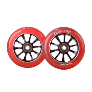 CLAS FOX Pro Scooter Wheels 100mm Transparent Sparkle PU with ABEC-9 Bearings CNC Metal Core (2pcs) (Red)