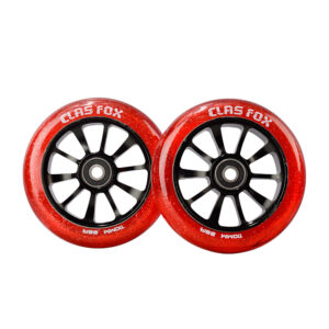 CLAS FOX Pro Scooter Wheels 110mm Transparent Sparkle PU with ABEC-9 Bearings CNC Metal Core (2pcs) (Red)