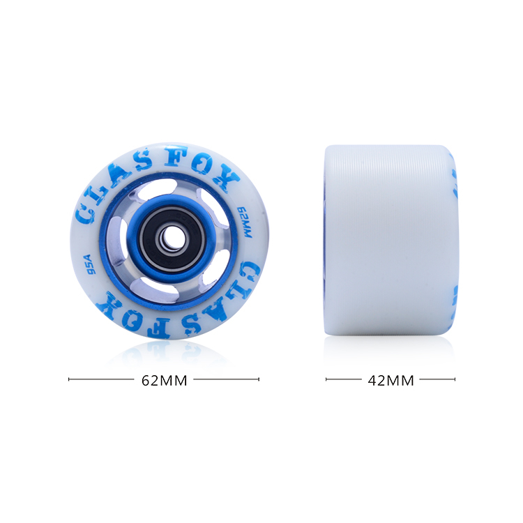 CLAS FOX 95A Speed/Derby Wheels Aluminum Roller Skate Wheels Indoor Roller Replacement Wheel (Set of 8)(White PU Blue Core) - Image 2
