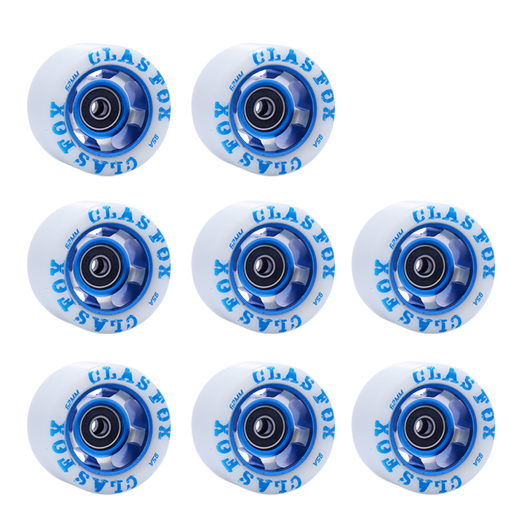 CLAS FOX 95A Speed/Derby Wheels Aluminum Roller Skate Wheels Indoor Roller Replacement Wheel (Set of 8)(White PU Blue Core) - Image 5