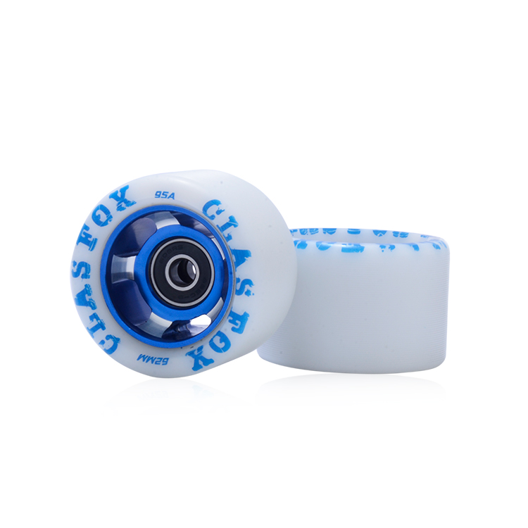 CLAS FOX 95A Speed/Derby Wheels Aluminum Roller Skate Wheels Indoor Roller Replacement Wheel (Set of 8)(White PU Blue Core) - Image 3