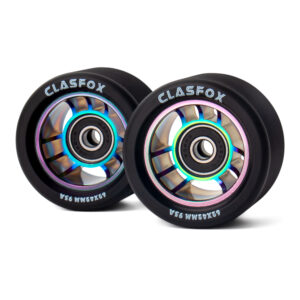 CLAS FOX 95A Speed/Derby Wheels Aluminum Roller Skate Wheels Indoor Roller Replacement Wheel (Set of 8)(Black PU Rainbow Core)