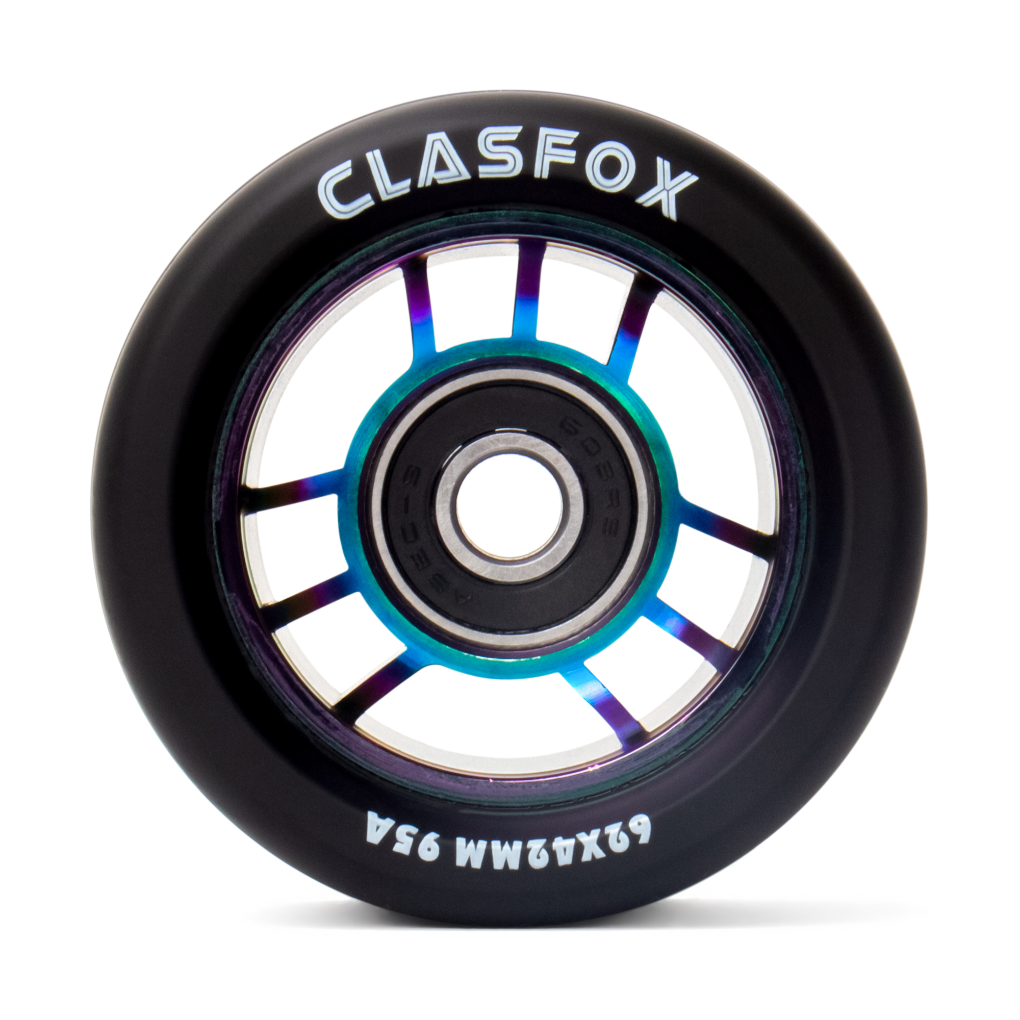 CLAS FOX 95A Speed/Derby Wheels Aluminum Roller Skate Wheels Indoor Roller Replacement Wheel (Set of 8)(Black PU Rainbow Core) - Image 3