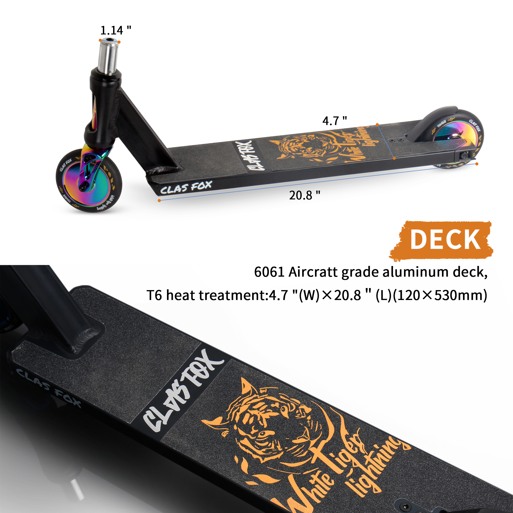 CLAS FOX Scooters Extreme Deck Package 4.7’’(W)*20.8’’(L) Pro Street Scooter Deck Package Mountain Scooter Deck Package (Rainbow) - Image 6