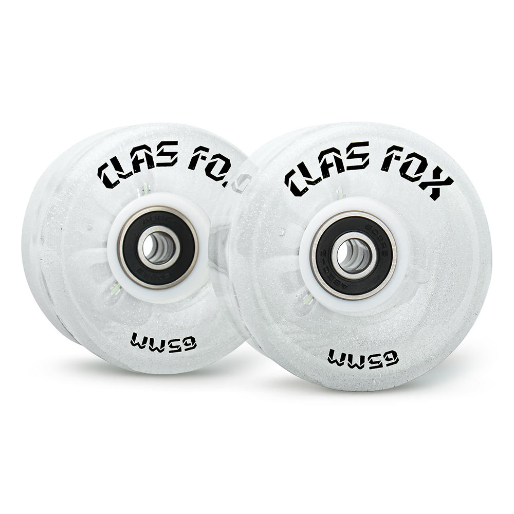 CLAS FOX Roller Skate Wheels Light up with Shining Dots and ABEC-9 Bearings Installed 65mm X 35mm 82A 8 PCS Outdoor or Indoor for Double Row Skating (Transparent)
