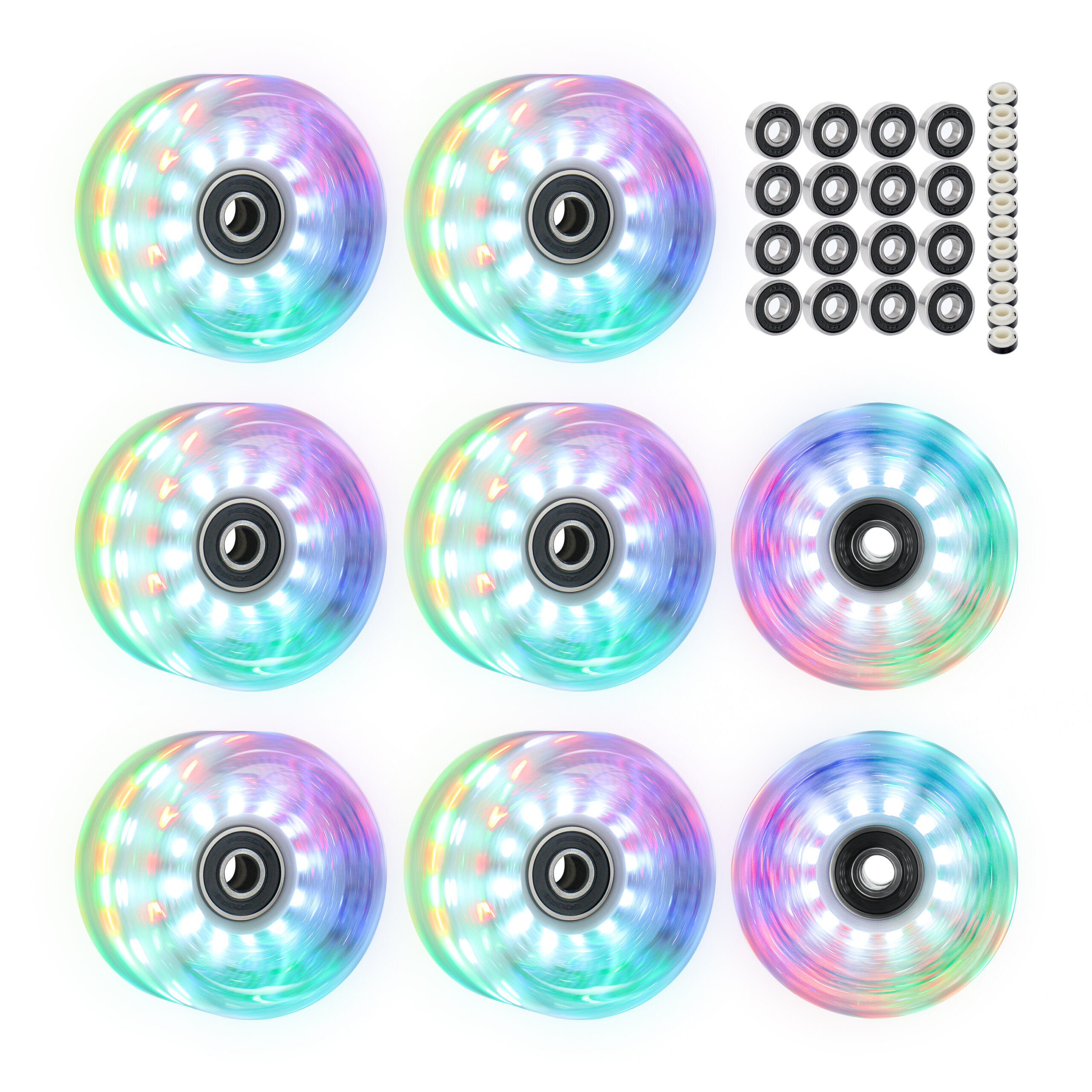 CLAS FOX Roller Skate Wheels Light up with Shining Dots and ABEC-9 Bearings Installed 65mm X 35mm 82A 8 PCS Outdoor or Indoor for Double Row Skating (Transparent) - Image 5