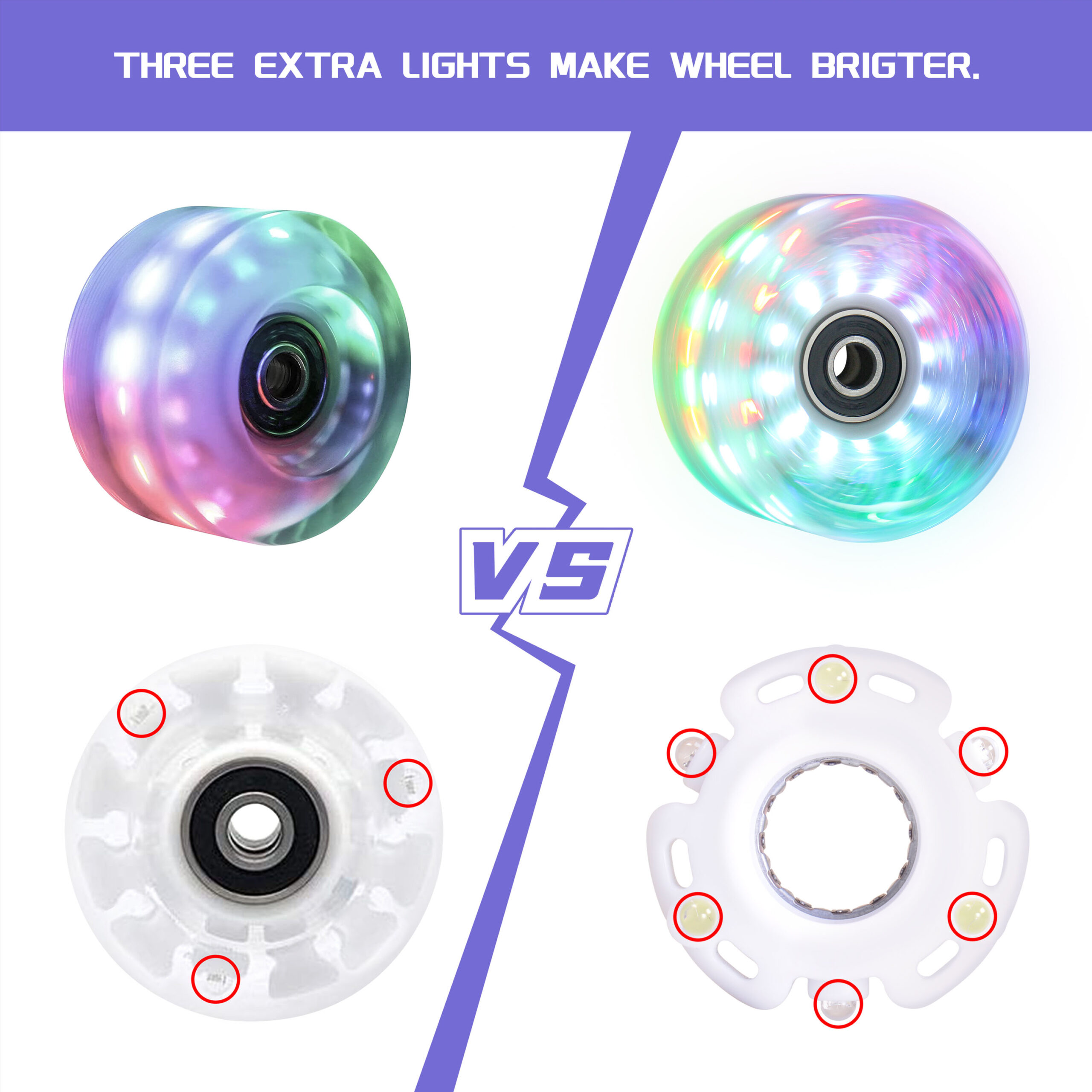 CLAS FOX Roller Skate Wheels Light up with Shining Dots and ABEC-9 Bearings Installed 65mm X 35mm 82A 8 PCS Outdoor or Indoor for Double Row Skating (Transparent) - Image 3