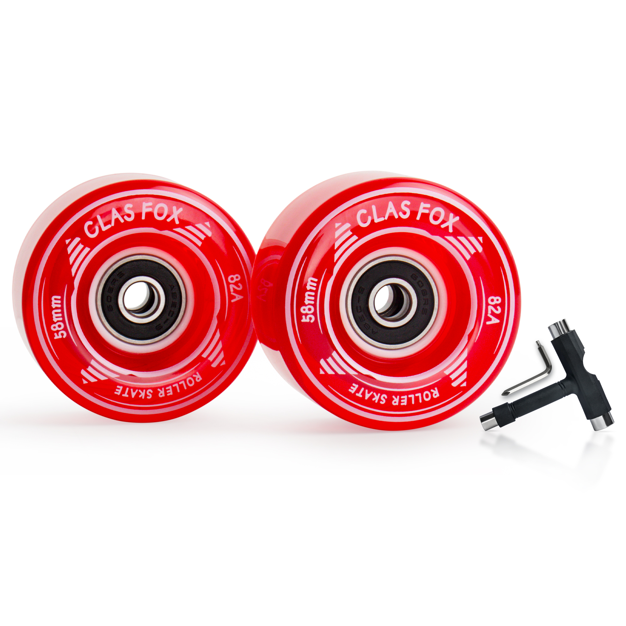 CLAS FOX Roller Skate Wheels Outdoor or Indoor 58mm32mm 82A Replacement Accessories Suitable for Outdoor or Indoor (Set of 8) (Red)