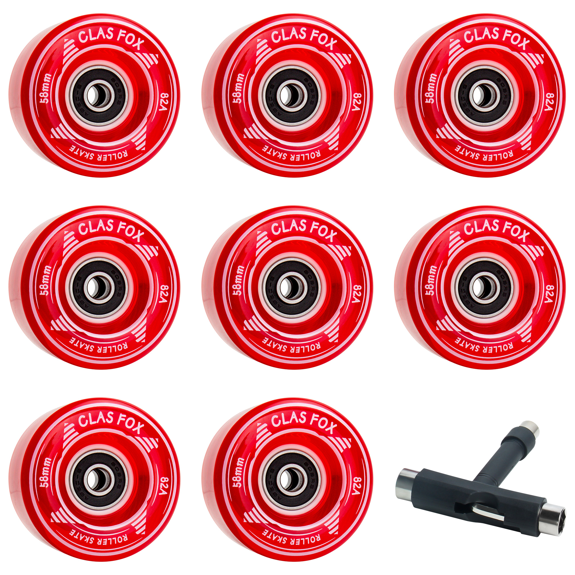 CLAS FOX Roller Skate Wheels Outdoor or Indoor 58mm32mm 82A Replacement Accessories Suitable for Outdoor or Indoor (Set of 8) (Red) - Image 4