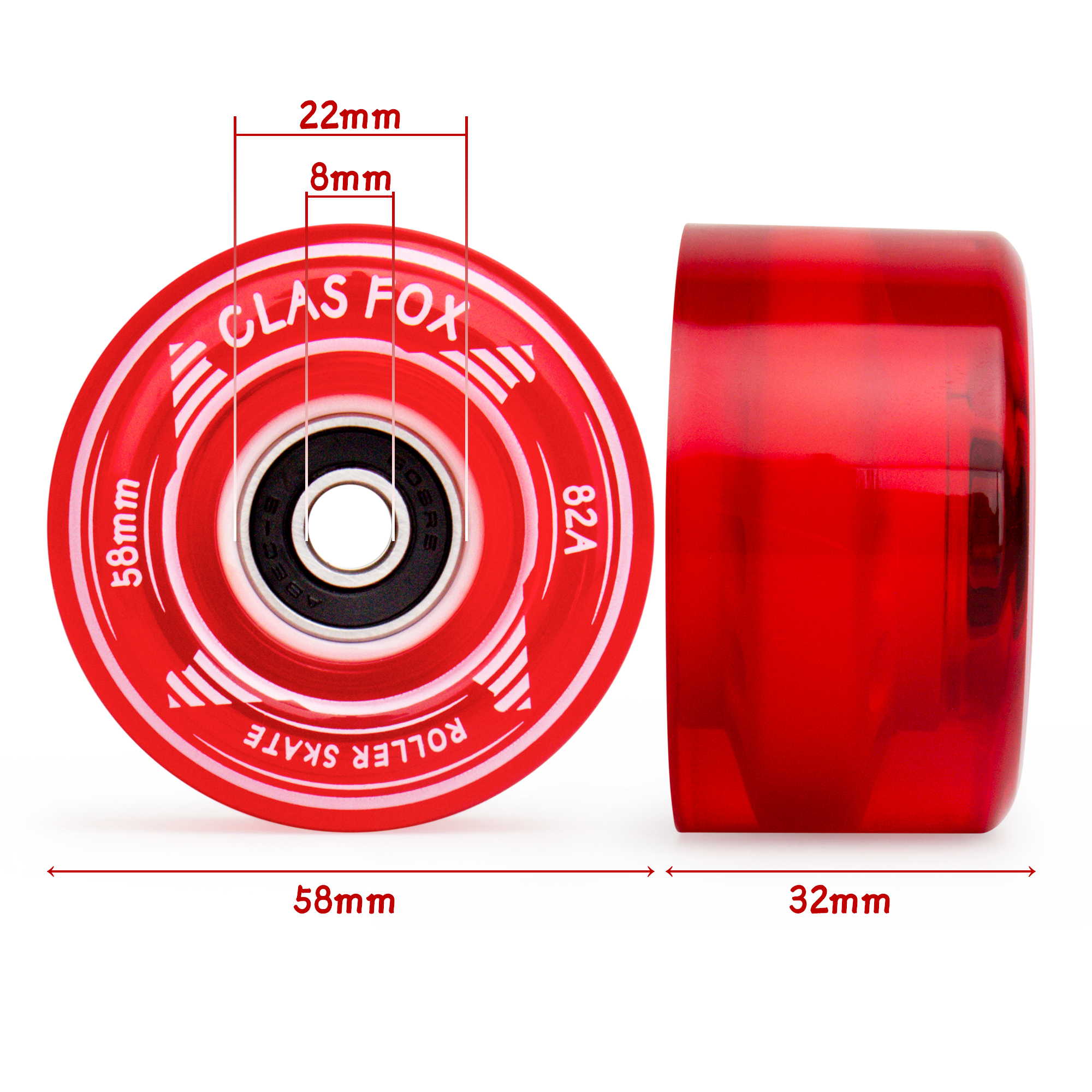 CLAS FOX Roller Skate Wheels Outdoor or Indoor 58mm32mm 82A Replacement Accessories Suitable for Outdoor or Indoor (Set of 8) (Red) - Image 2