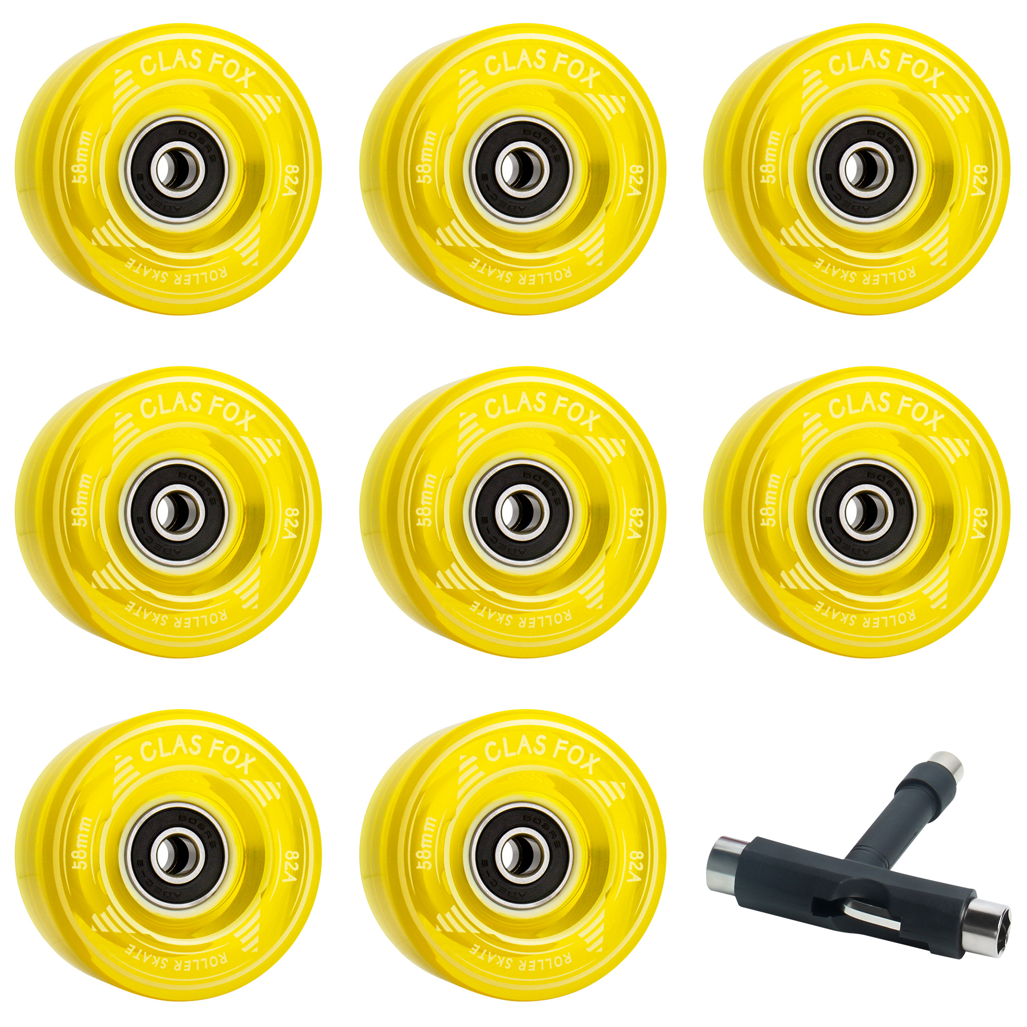 CLAS FOX Roller Skate Wheels Outdoor or Indoor 58mm32mm 82A Replacement Accessories Suitable for Outdoor or Indoor (Set of 8) (Yellow) - Image 4
