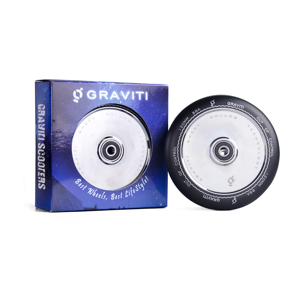 GRAVITI 1 Pair Pro Stunt Scooter Wheel 120mm Hollow wheels with ABEC 9 Bearings for MGP/Razor/Lucky/Envy/Vokul Scooter (Black-Silver)